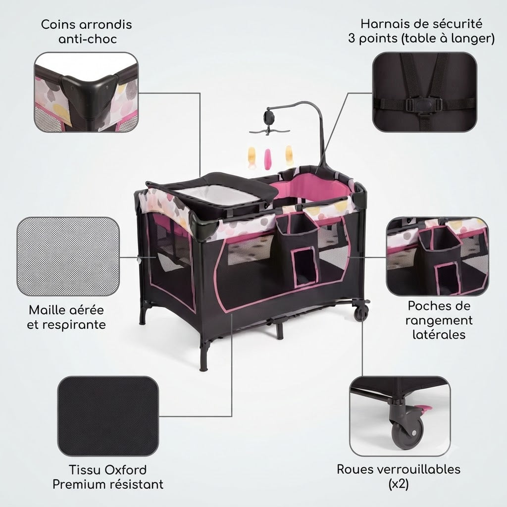 Cuna de Viaje 4 en 1 - Parque, Cambiador y Bolsa Incluidos