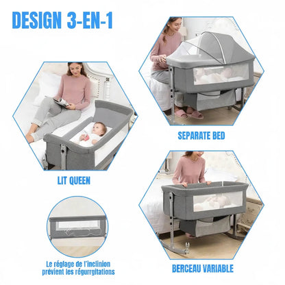Lit bébé 3-en-1 - panier de rangement intégré