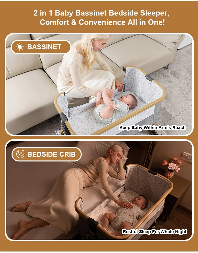 Cuna Colecho Plegable 3 en 1 — Altura Ajustable y Almacenamiento XL