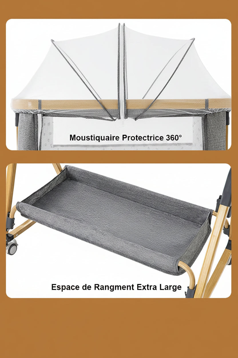 Cuna Colecho Plegable 3 en 1 — Altura Ajustable y Almacenamiento XL