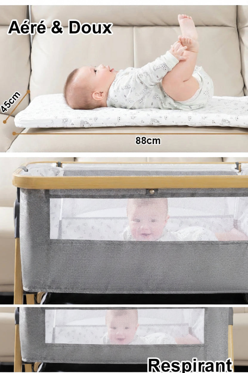 Cuna Colecho Plegable 3 en 1 — Altura Ajustable y Almacenamiento XL